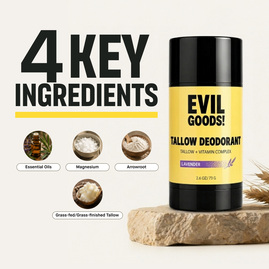 Tallow Deodorant - Natural Aluminum Free EVIL GOODS! World's BEST Beef Tallow Balm