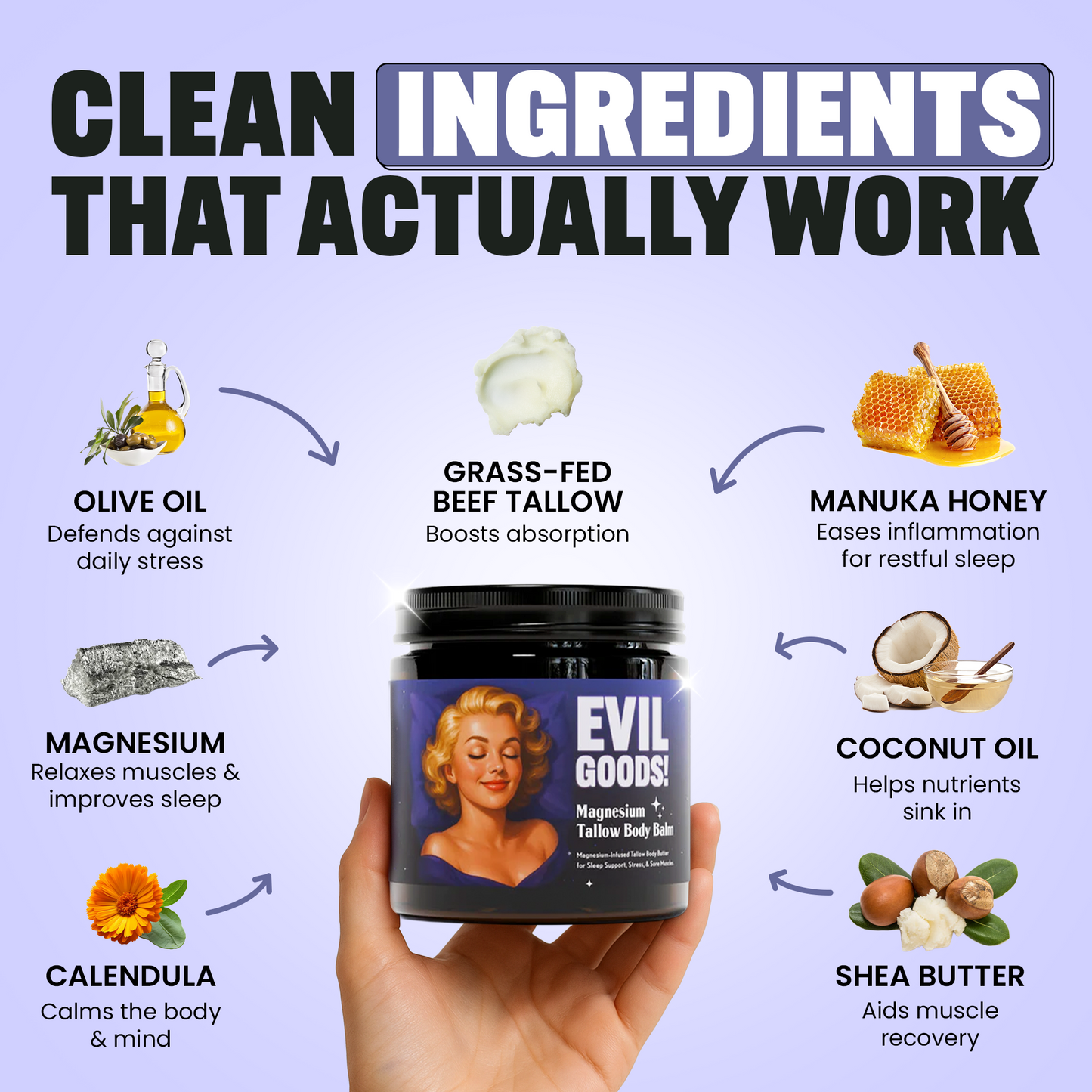 Deep Sleep Magnesium Cream EVIL GOODS! World's BEST Beef Tallow Balm