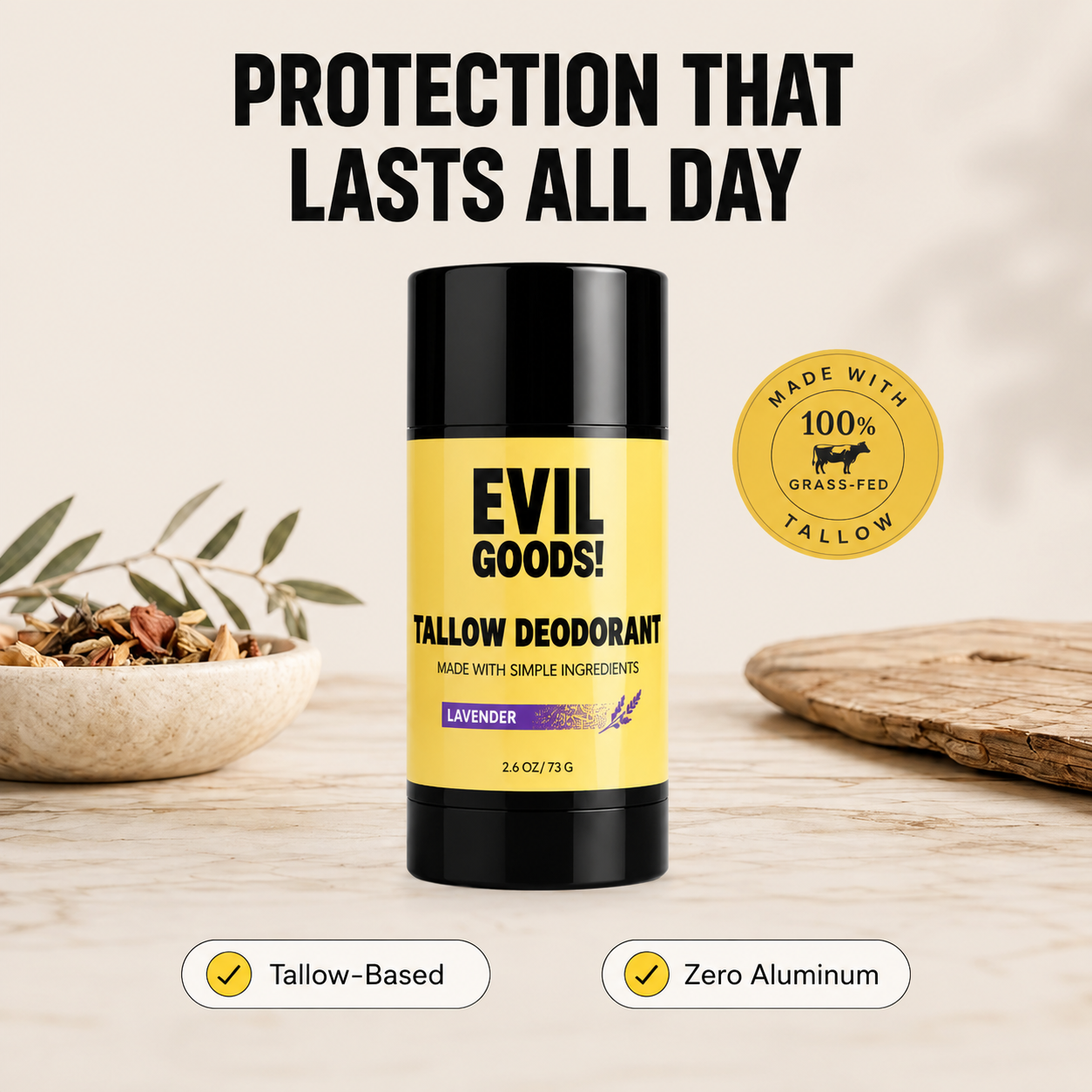 Tallow Deodorant - Natural Aluminum Free EVIL GOODS! World's BEST Beef Tallow Balm
