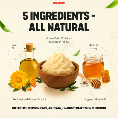 Evil Goods Whipped Tallow Honey Balm - Naturally Hydrates to Restore Balance and Prevent Aging EVIL GOODS! World's BEST Beef Tallow Balm