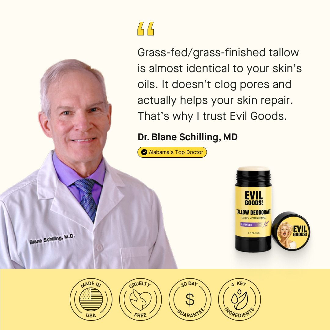 Tallow Deodorant - Natural Aluminum Free EVIL GOODS! World's BEST Beef Tallow Balm