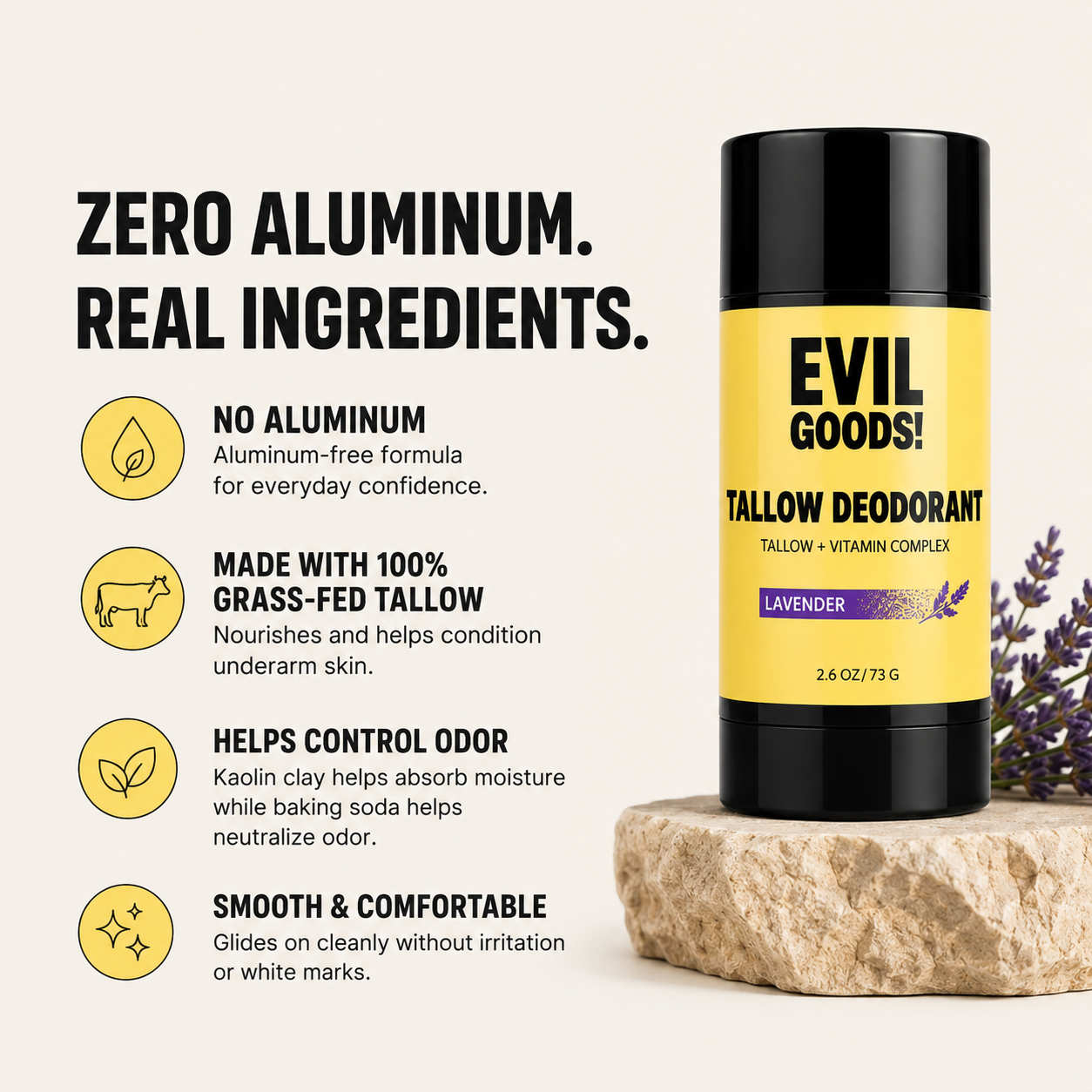 Tallow Deodorant - Natural Aluminum Free EVIL GOODS! World's BEST Beef Tallow Balm