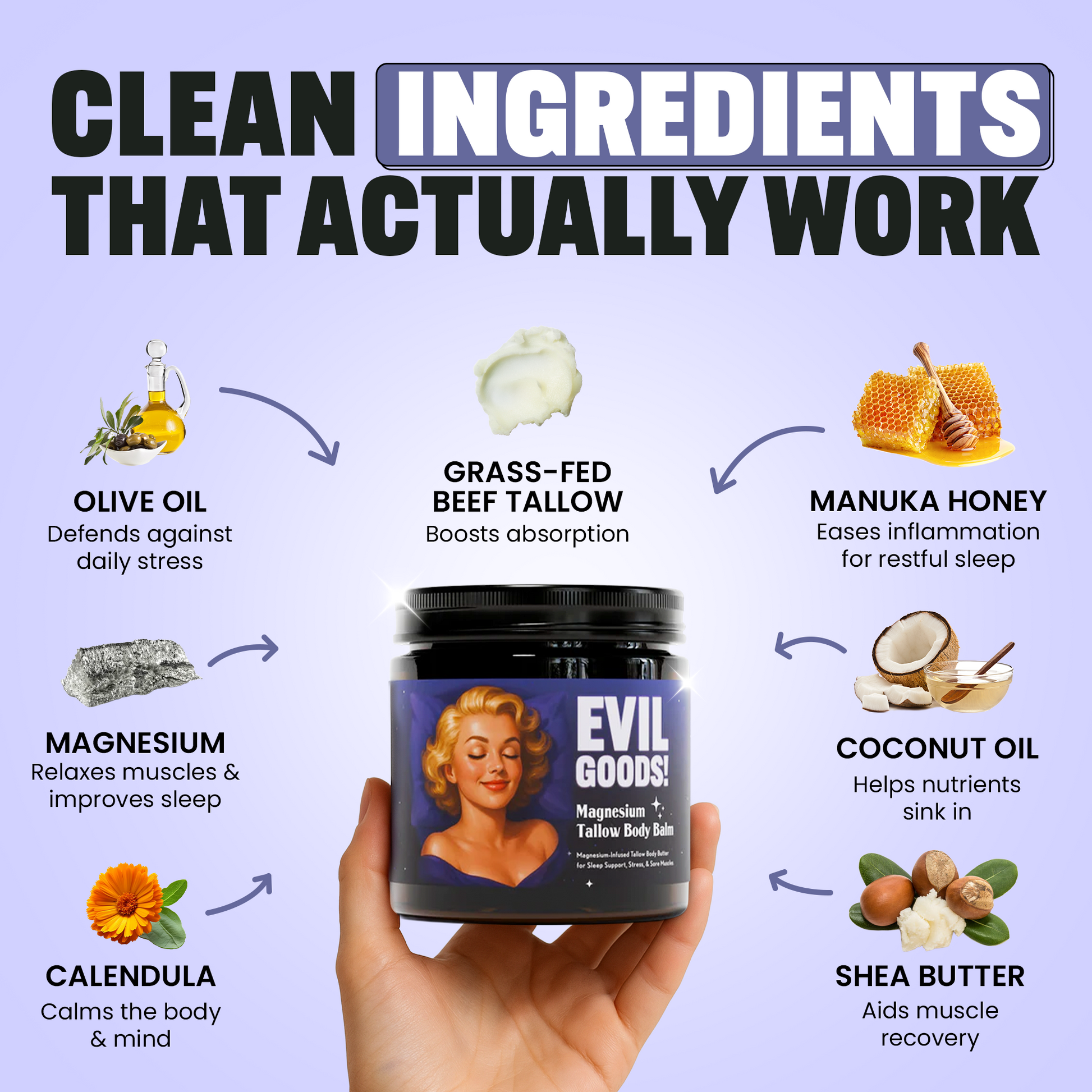 Deep Sleep Magnesium Cream EVIL GOODS! World's BEST Beef Tallow Balm